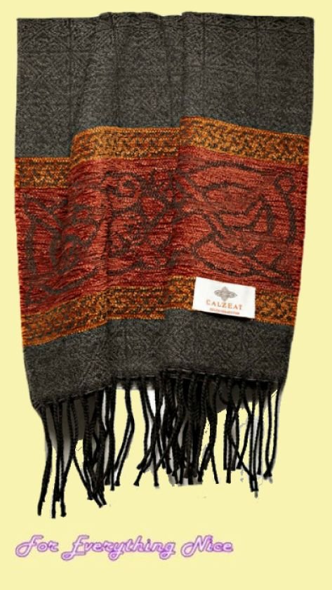 Image 0 of Celtic Dogs Charcoal Chenille Wool Fringed Jacquard Scarf