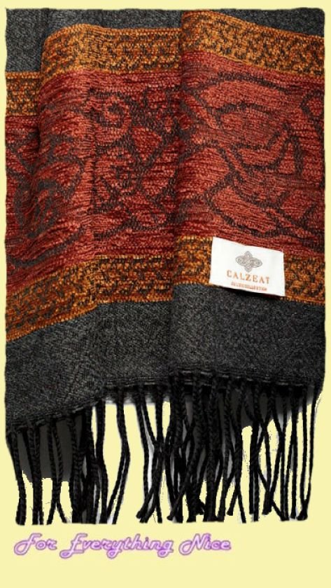 Image 6 of Celtic Dogs Charcoal Chenille Wool Fringed Jacquard Scarf