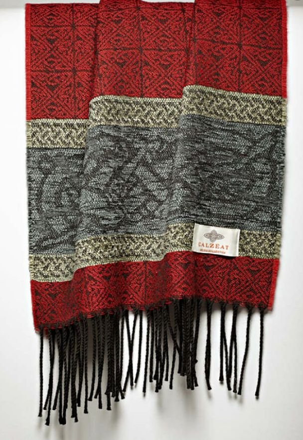Image 1 of Celtic Dogs Romany Chenille Wool Fringed Jacquard Scarf