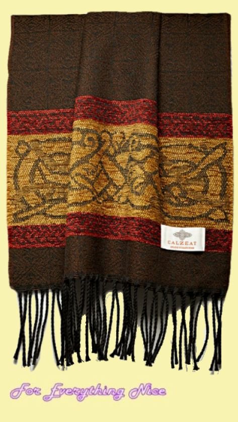 Image 0 of Celtic Dogs Peat Chenille Wool Fringed Jacquard Scarf