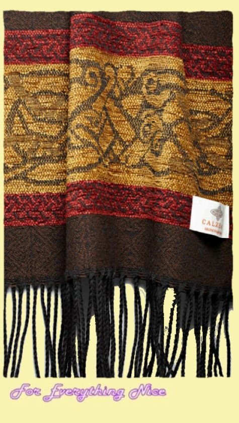 Image 6 of Celtic Dogs Peat Chenille Wool Fringed Jacquard Scarf