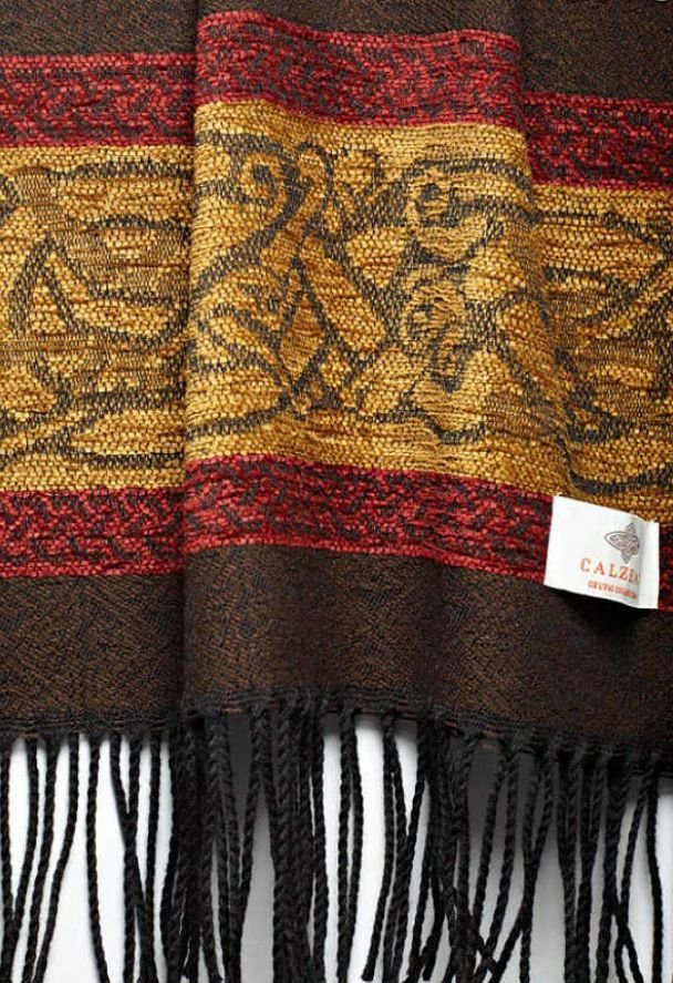Image 7 of Celtic Dogs Peat Chenille Wool Fringed Jacquard Scarf