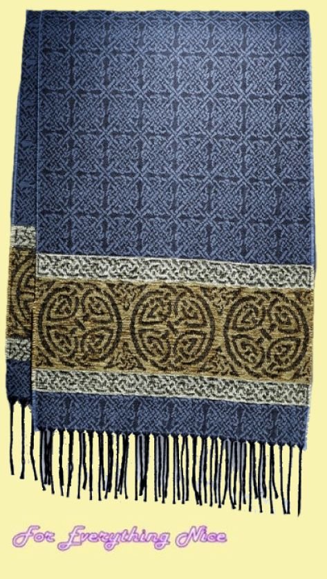 Image 0 of Celtic Border Nordic Blue Chenille Wool Fringed Jacquard Scarf