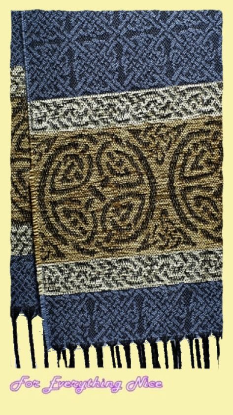 Image 6 of Celtic Border Nordic Blue Chenille Wool Fringed Jacquard Scarf