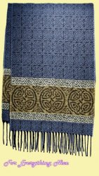 Celtic Border Nordic Blue Chenille Wool Fringed Jacquard Scarf