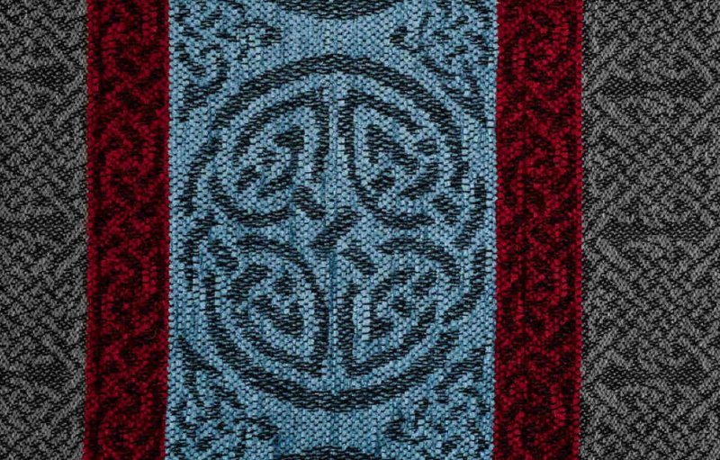 Image 5 of Celtic Border Nordic Grey Chenille Wool Fringed Jacquard Scarf