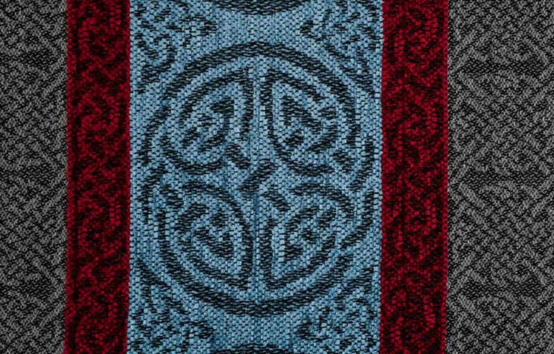 Image 5 of Celtic Border Nordic Grey Chenille Wool Fringed Jacquard Scarf