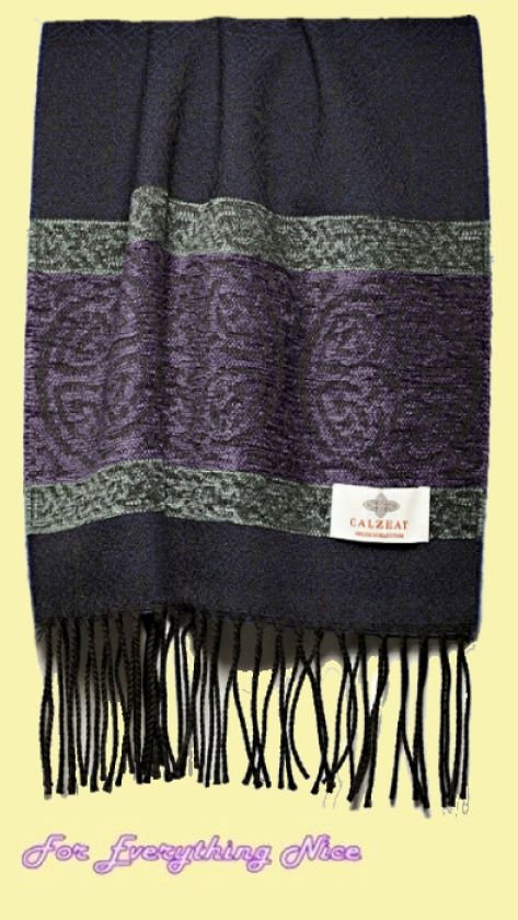 Image 0 of Celtic Border Nordic Midnight Chenille Wool Fringed Jacquard Scarf