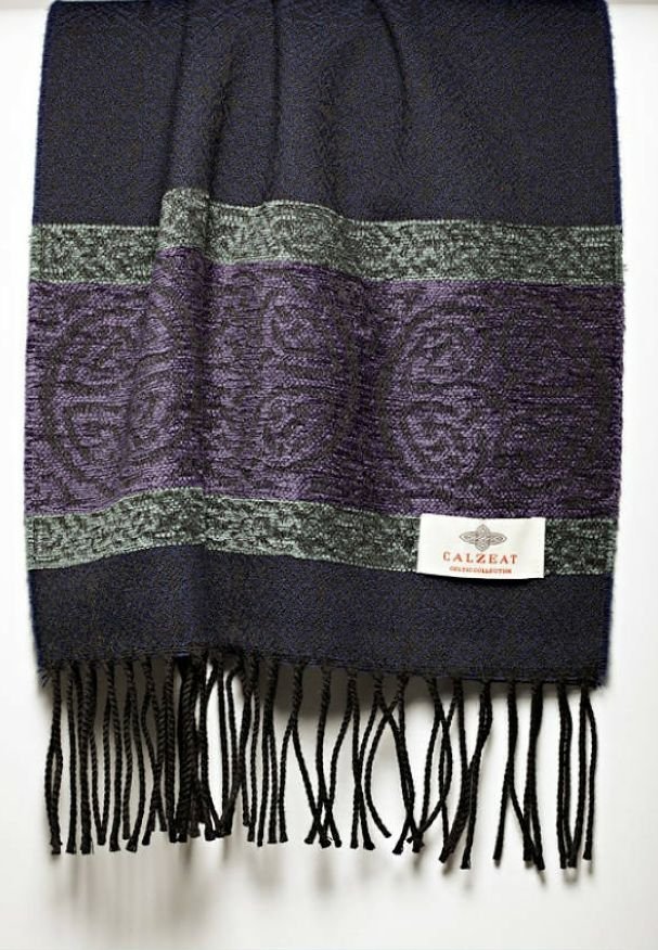 Image 1 of Celtic Border Nordic Midnight Chenille Wool Fringed Jacquard Scarf