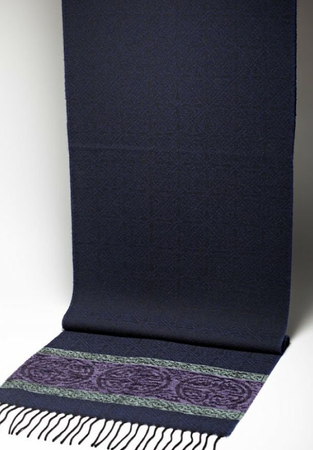 Image 5 of Celtic Border Nordic Midnight Chenille Wool Fringed Jacquard Scarf