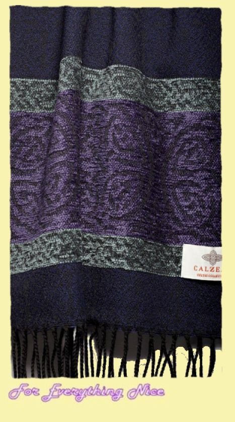 Image 6 of Celtic Border Nordic Midnight Chenille Wool Fringed Jacquard Scarf
