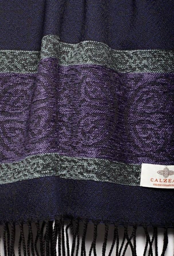 Image 7 of Celtic Border Nordic Midnight Chenille Wool Fringed Jacquard Scarf