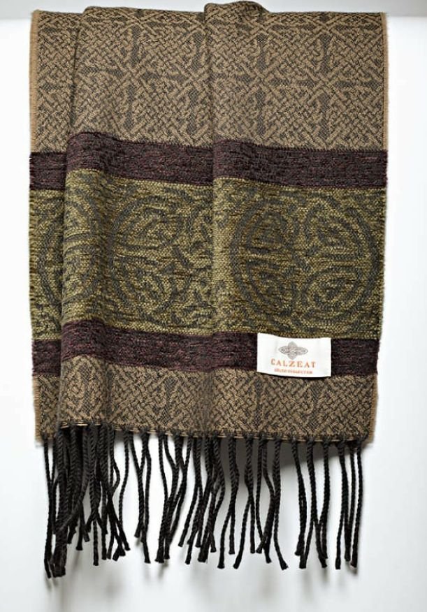 Image 1 of Celtic Border Nordic Forest Chenille Wool Fringed Jacquard Scarf