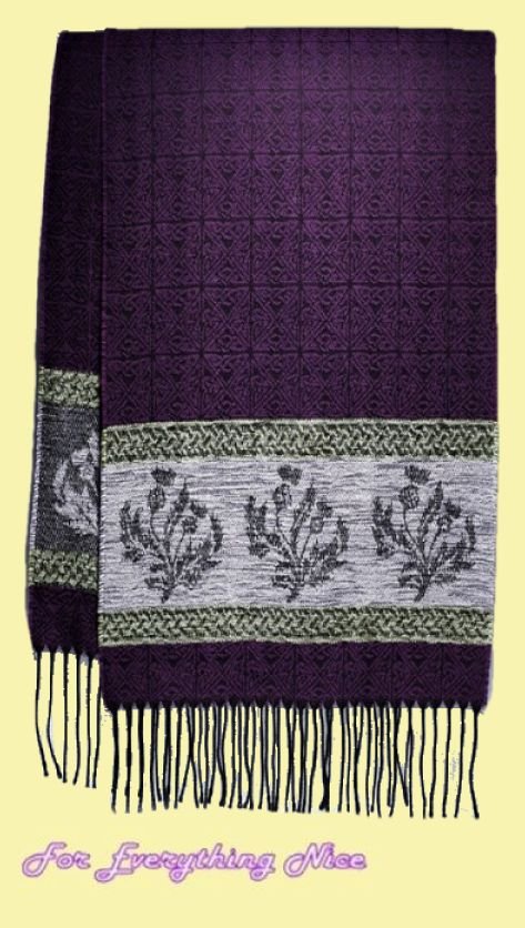 Image 0 of Celtic Thistle Purple Chenille Wool Fringed Jacquard Scarf