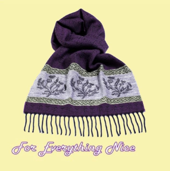 Image 4 of Celtic Thistle Purple Chenille Wool Fringed Jacquard Scarf