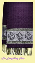 Celtic Thistle Purple Chenille Wool Fringed Jacquard Scarf