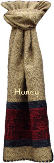 Image 1 of Celtic Birds Honey Chenille Wool Fringed Jacquard Scarf