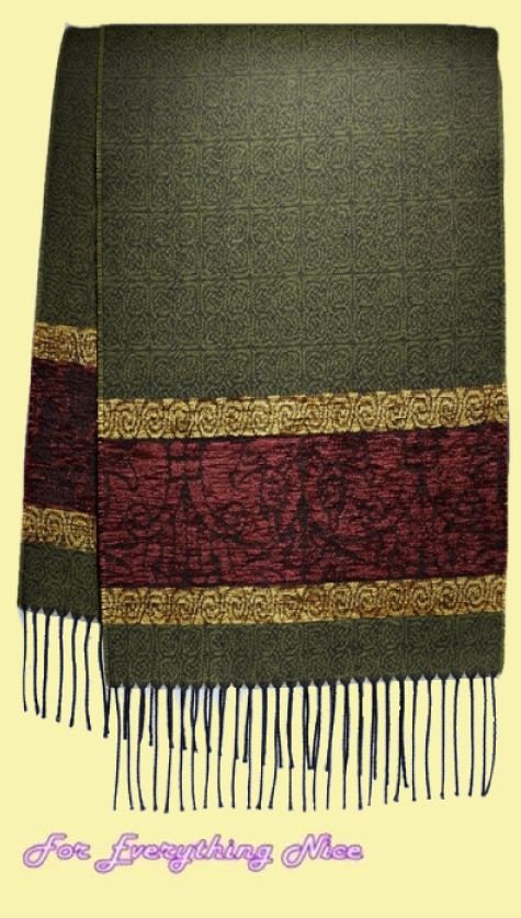 Image 0 of Celtic Birds Olive Chenille Wool Fringed Jacquard Scarf