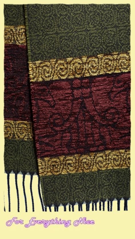 Image 6 of Celtic Birds Olive Chenille Wool Fringed Jacquard Scarf