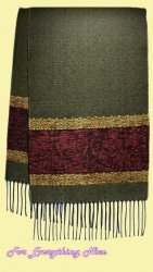 Celtic Birds Olive Chenille Wool Fringed Jacquard Scarf