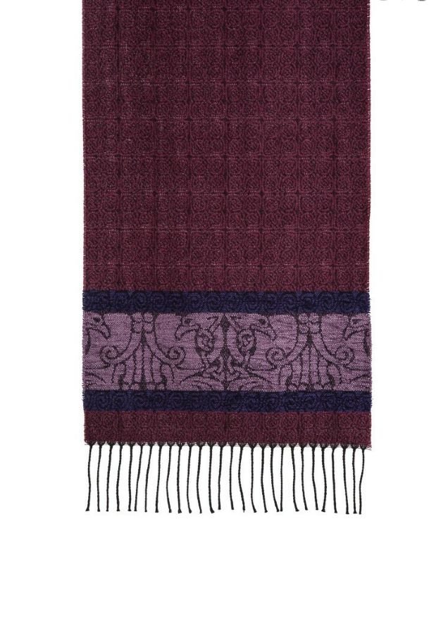 Image 1 of Celtic Birds Berry Chenille Wool Fringed Jacquard Scarf