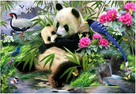Image 5 of Misty Morning Panda Animal Themed Wentworth Wooden Jigsaw Puzzle 