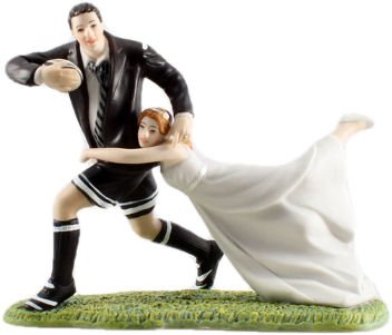 Image 1 of A Love Match Rugby Couple Hand Painted Porcelain Wedding Cake Topper