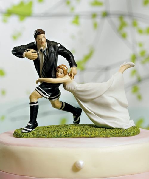 Image 3 of A Love Match Rugby Couple Hand Painted Porcelain Wedding Cake Topper