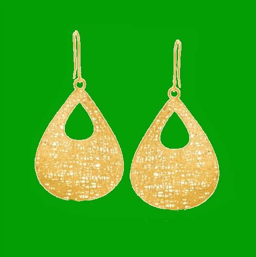 Image 0 of 14K Yellow Gold Teardrop Motif Mesh Dangling Earrings 