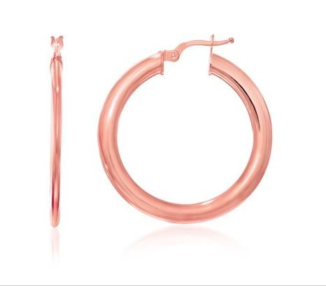 Image 1 of 14K Rose Gold Slender Circle Large Hoop Earrings 