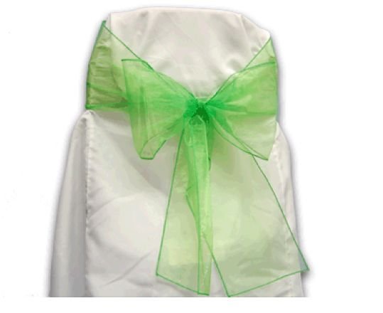 Image 2 of Apple Green Organza Wedding Chair Sash Ribbon Bow Decorations x 50