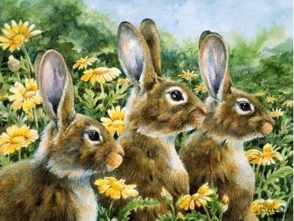 Image 1 of Rabbit Trio Animal Themed Wentworth Wooden Jigsaw Puzzle 