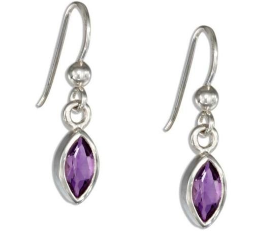 Image 1 of Amethyst Purple Marquise Hook Sterling Silver Earrings