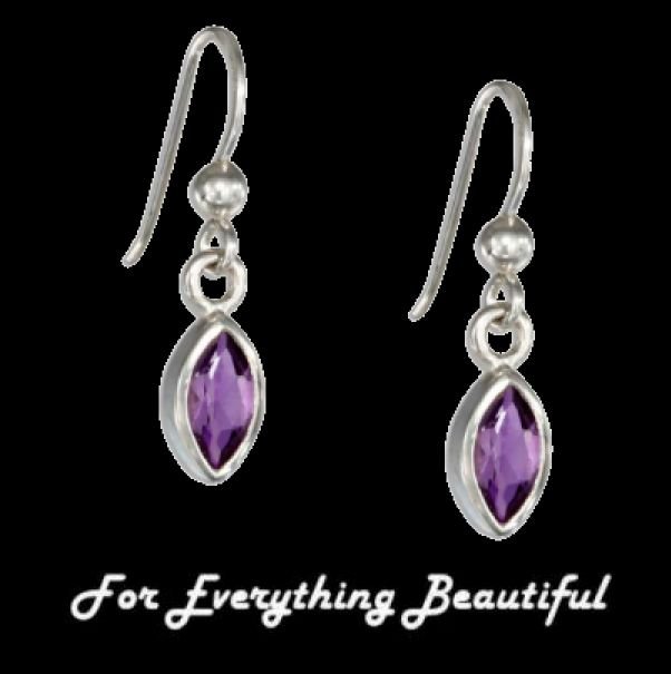 Image 0 of Amethyst Purple Marquise Hook Sterling Silver Earrings