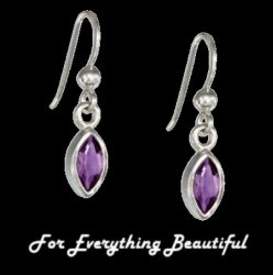 Amethyst Purple Marquise Hook Sterling Silver Earrings