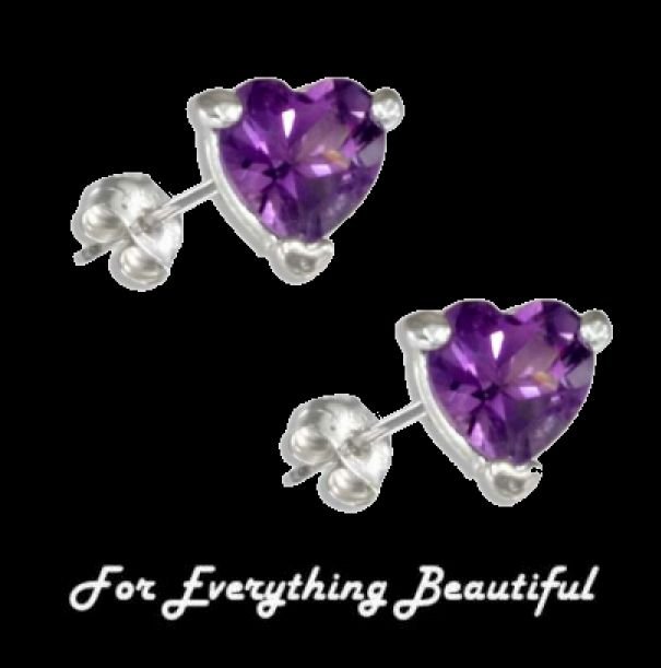 Image 0 of Amethyst Purple Heart Stud Sterling Silver Earrings