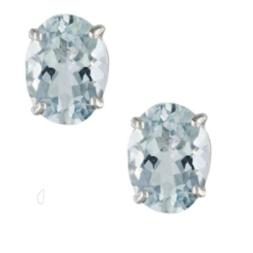 Image 1 of Aquamarine Pale Blue Oval Stud Sterling Silver Earrings