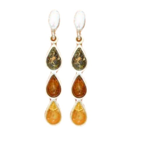 Image 1 of Amber Green Honey Yellow Teardrop Silver Earrings