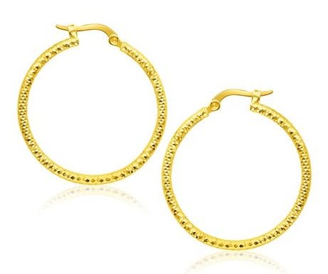 Image 1 of 14K Yellow Gold 28mm Textured Tube Circle Hoop Earrings 