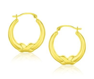 Image 1 of 10K Yellow Gold Cross Knot Round Hoop Earrings 