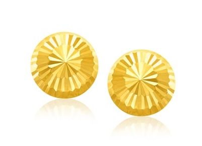 Image 1 of 14K Yellow Gold Diamond Cut Flat Round Stud Earrings 
