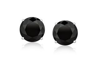 Image 1 of 14K White Gold Black Faceted Cubic Zirconia Stud Earrings  