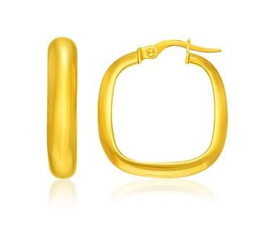 Image 1 of 14K Yellow Gold Square Wide High Polish Hoop Earrings 