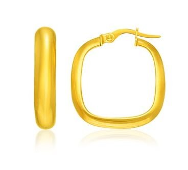 Image 1 of 14K Yellow Gold Square Wide High Polish Hoop Earrings 