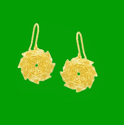 Image 0 of 14K Yellow Gold Mesh Textured Pin Wheel French Wire Earrings 