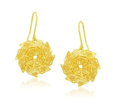Image 1 of 14K Yellow Gold Mesh Textured Pin Wheel French Wire Earrings 
