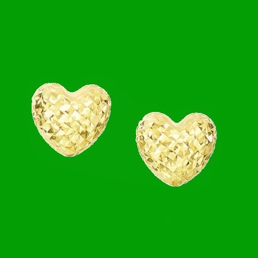 Image 0 of 14K Yellow Gold Diamond Cut Puff Heart Small Stud Earrings 