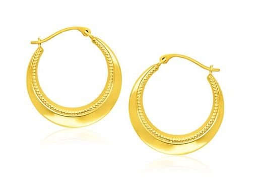 Image 1 of 14K Yellow Gold Rope Textured Graduated Hoop Earrings 