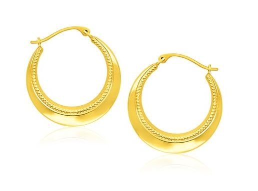 Image 1 of 14K Yellow Gold Rope Textured Graduated Hoop Earrings 