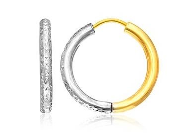 Image 1 of 14K Two Tone Gold Textured Hinged Tube Hoop Earrings 